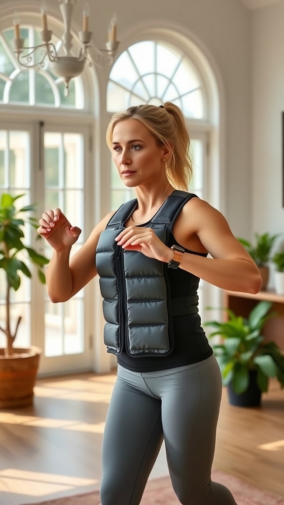 woman wearing a weighted vest working out