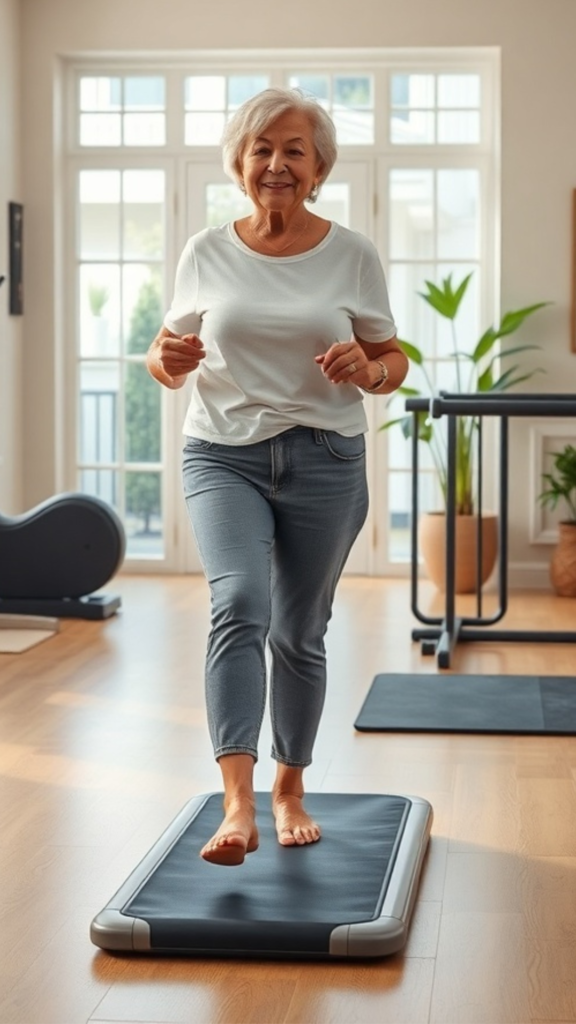 Woman exercising on a walking pad