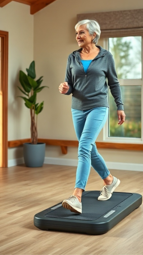 senior on a walking pad