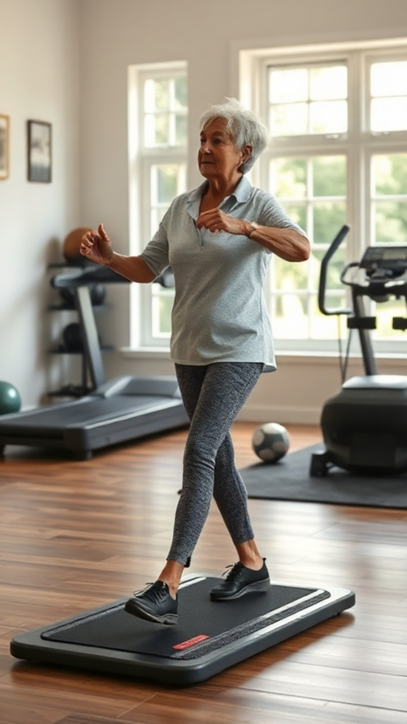 senior on a walking pad