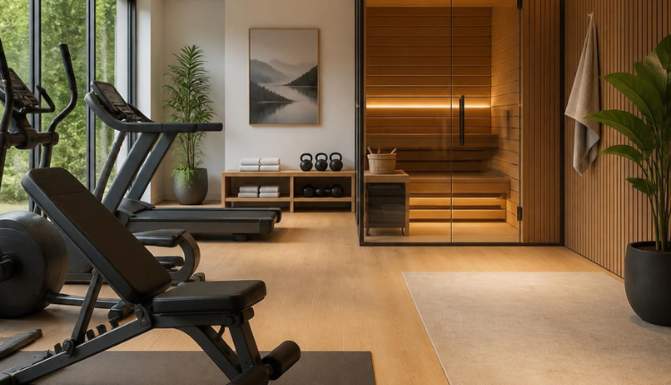 home gym with sauna