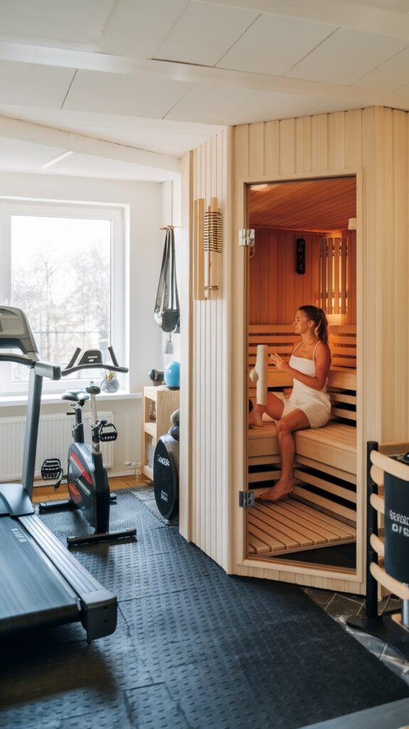home gym with sauna