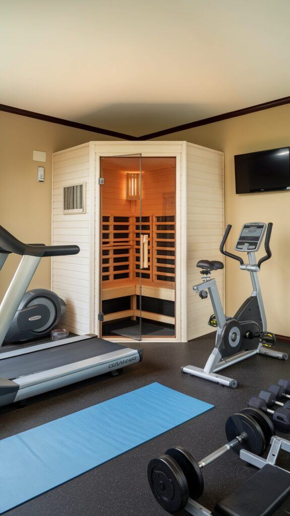 home gym with sauna