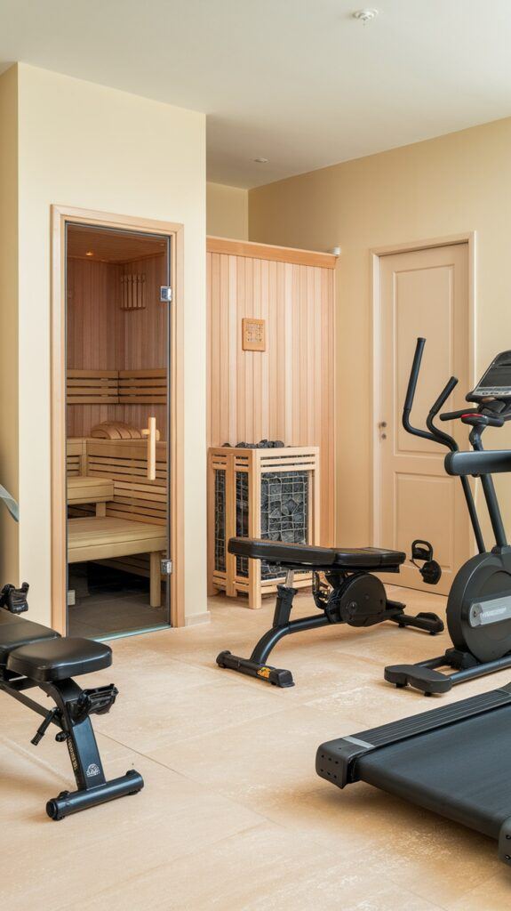 home gym with sauna