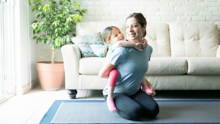 body core workout with a mom and daughter